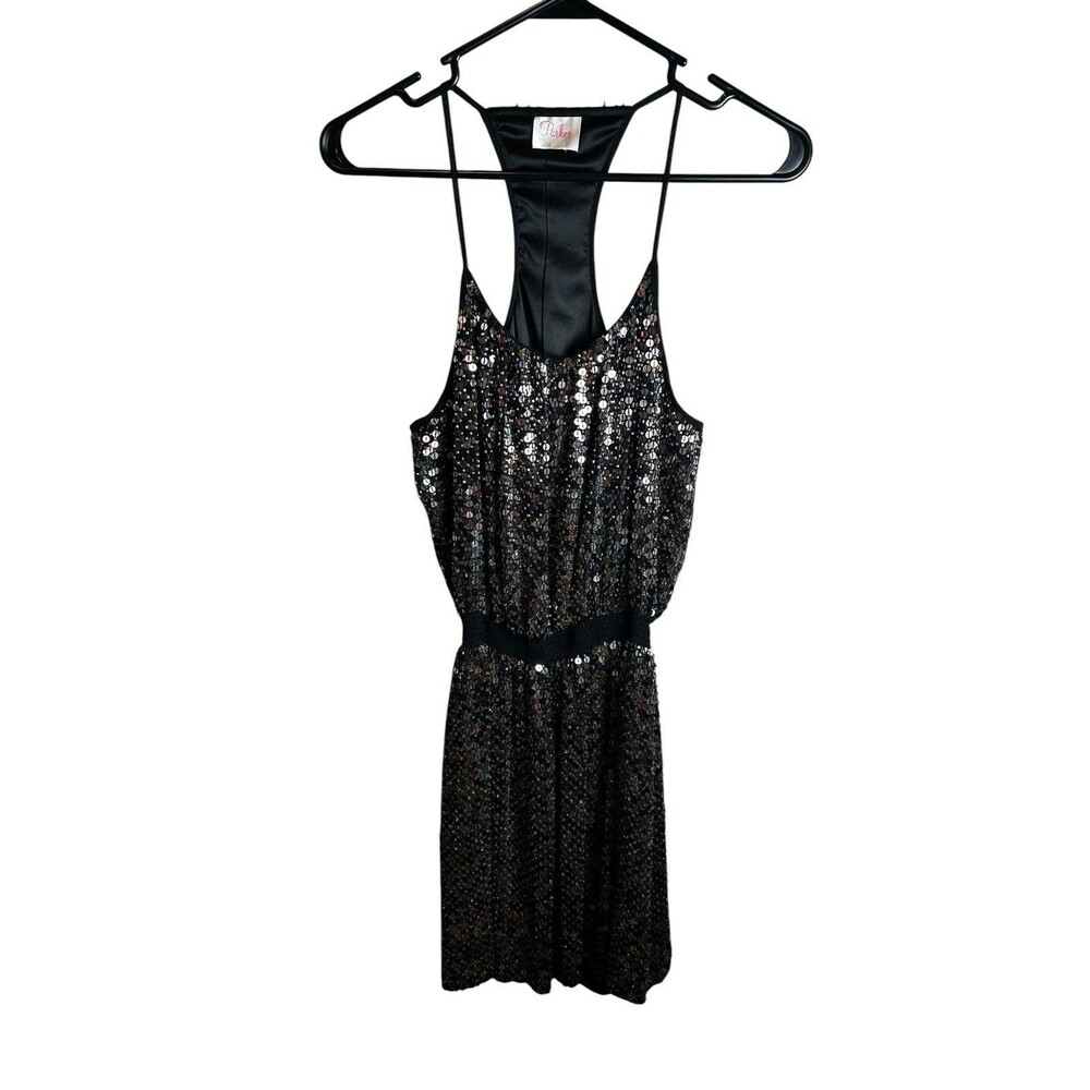 Parker Black Sequin Racerback Silk Dress Tank Cocktail Party Sparkle Small